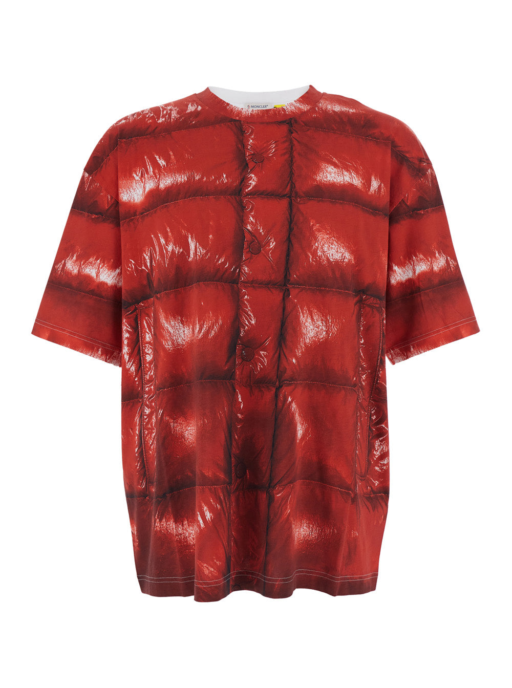 Moncler Genius Men Red Crewneck T-Shirt With Quilted Effect Graphic Print On The Front And Logo Lettering On The Rear In Cotton Man MONCLER GENIUS