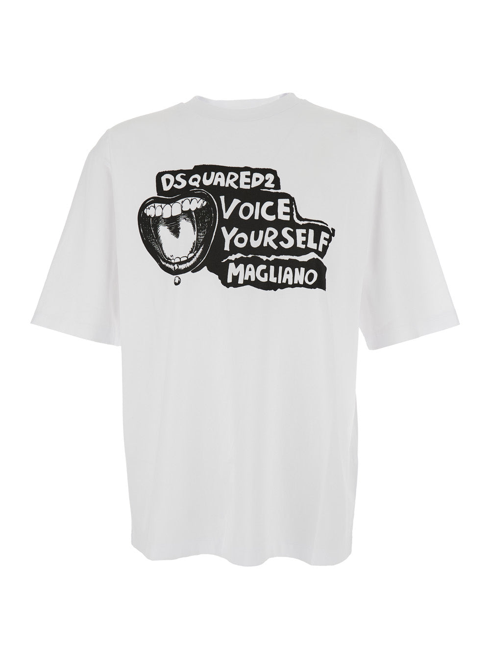 Dsquared2 Men 'D2 X Magliano' White Crewneck T-Shirt With Maxi Print On The Front In Cotton Man DSQUARED2