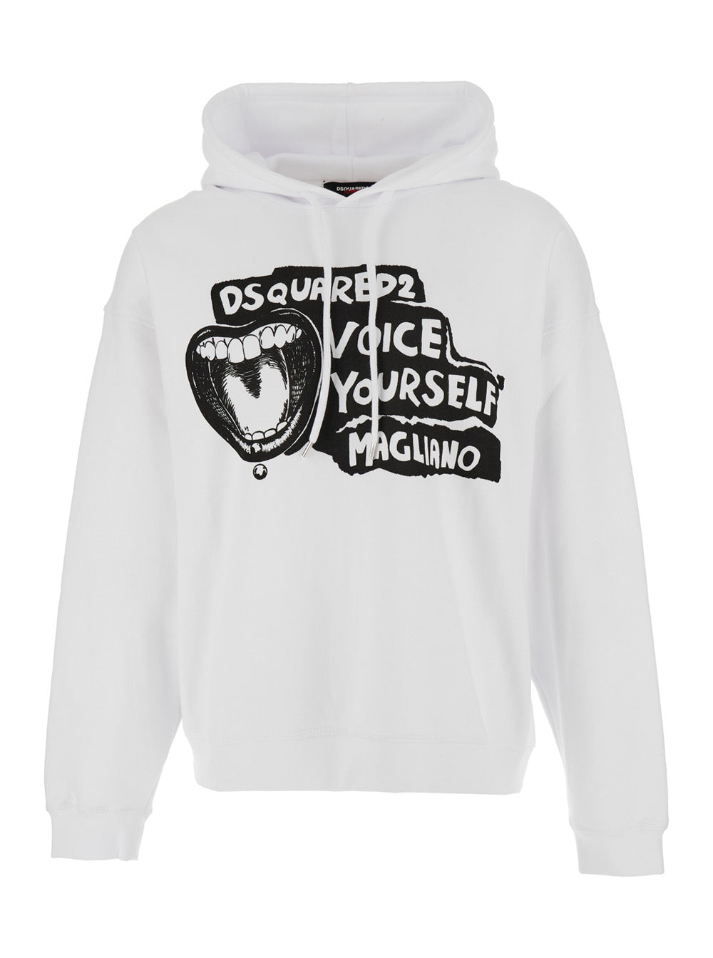 Dsquared2 Men 'D2 X Magliano' White Hoodie With Drawstring Hood With Maxi Print On The Front In Cotton Man DSQUARED2