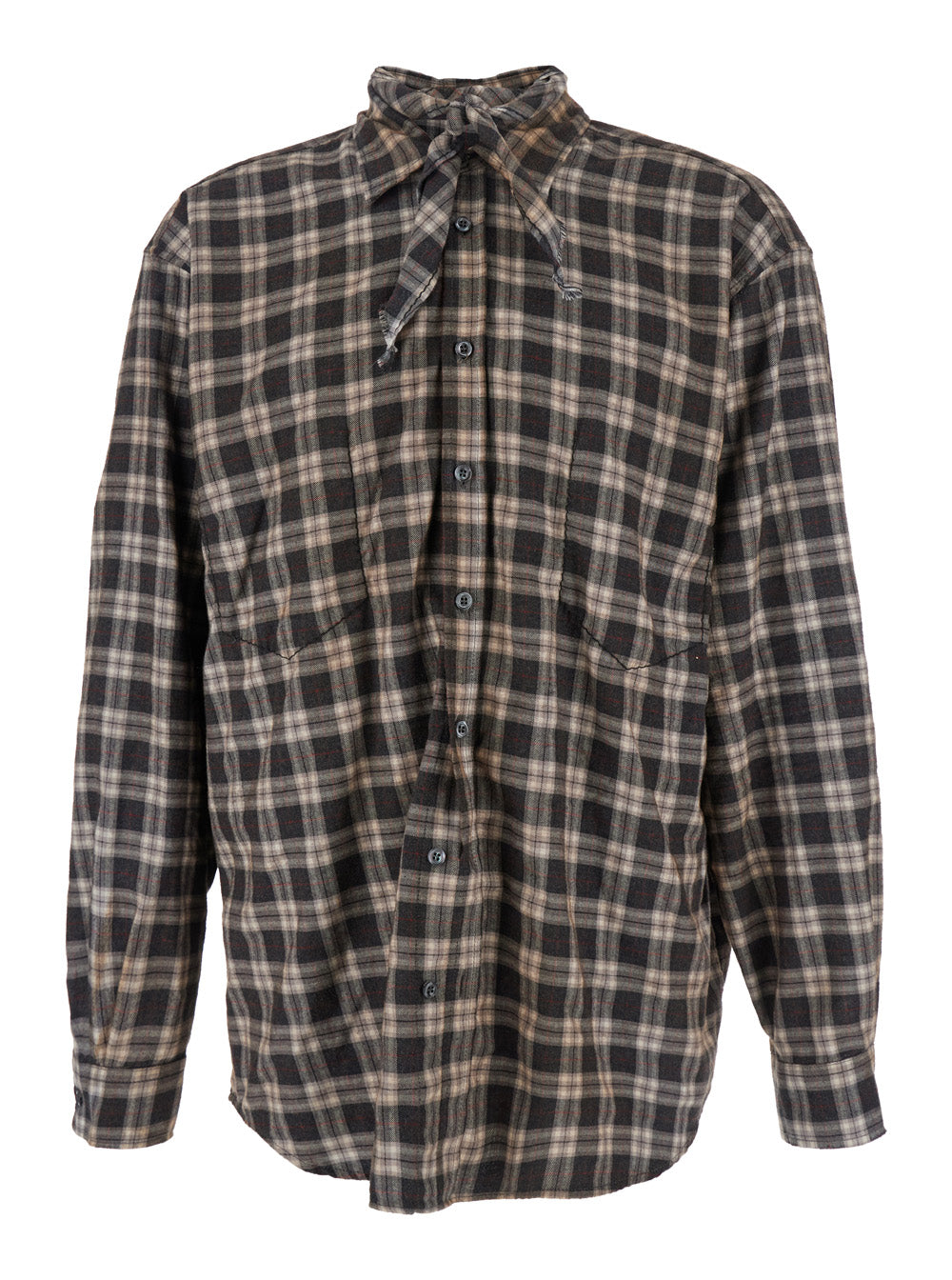 Dsquared2 Men 'D2 X Magliano' Brown Shirt With Tie Detail On The Front And All-Over Check Motif In Cotton Man DSQUARED2