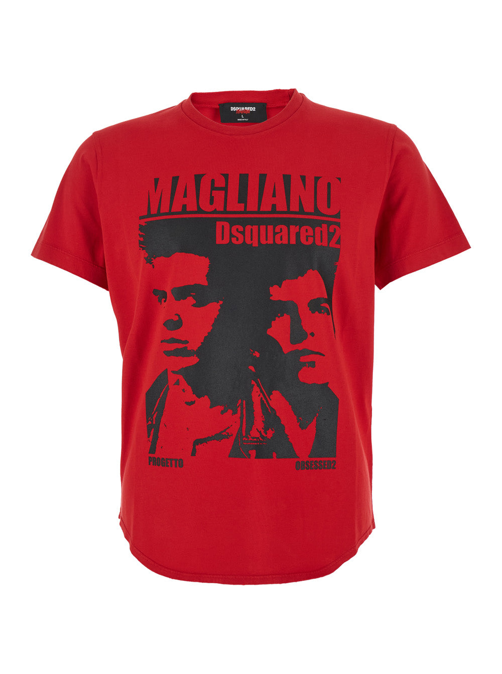 Dsquared2 Men 'D2 X Magliano' Red Crewneck T-Shirt With Maxi Print On The Front In Cotton Man DSQUARED2