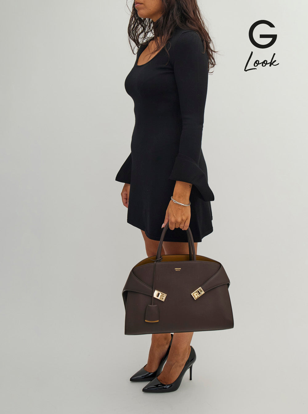 Ferragamo Women Handbag 'Hug Bicolor' With Logo And Gancini Buckles In Brown Leather For Women FERRAGAMO