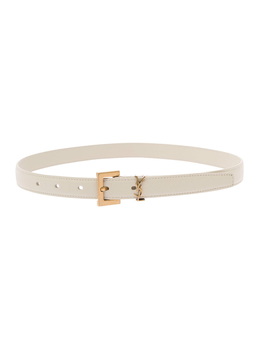 Saint Laurent Women White Leather Belt With Ysl Logo Buckle For Women SAINT LAURENT