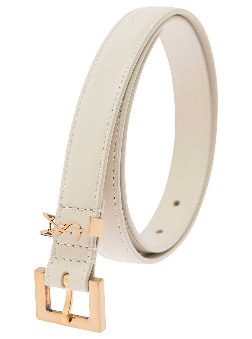 Saint Laurent Women White Leather Belt With Ysl Logo Buckle For Women SAINT LAURENT