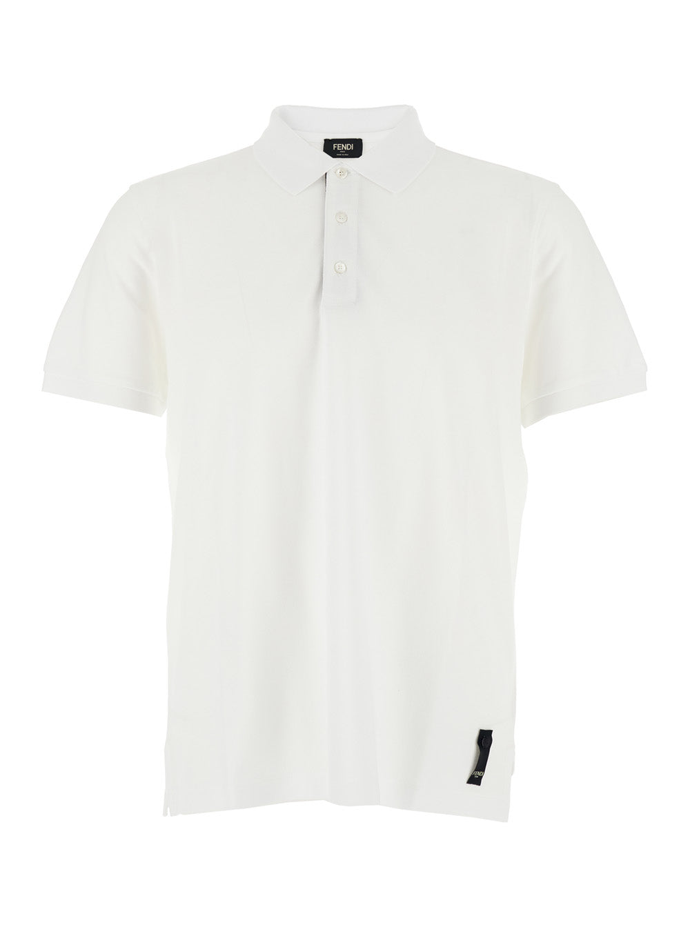 Fendi Men White Polo Shirt With Logo Patch On The Front In Cotton Pique Man FENDI