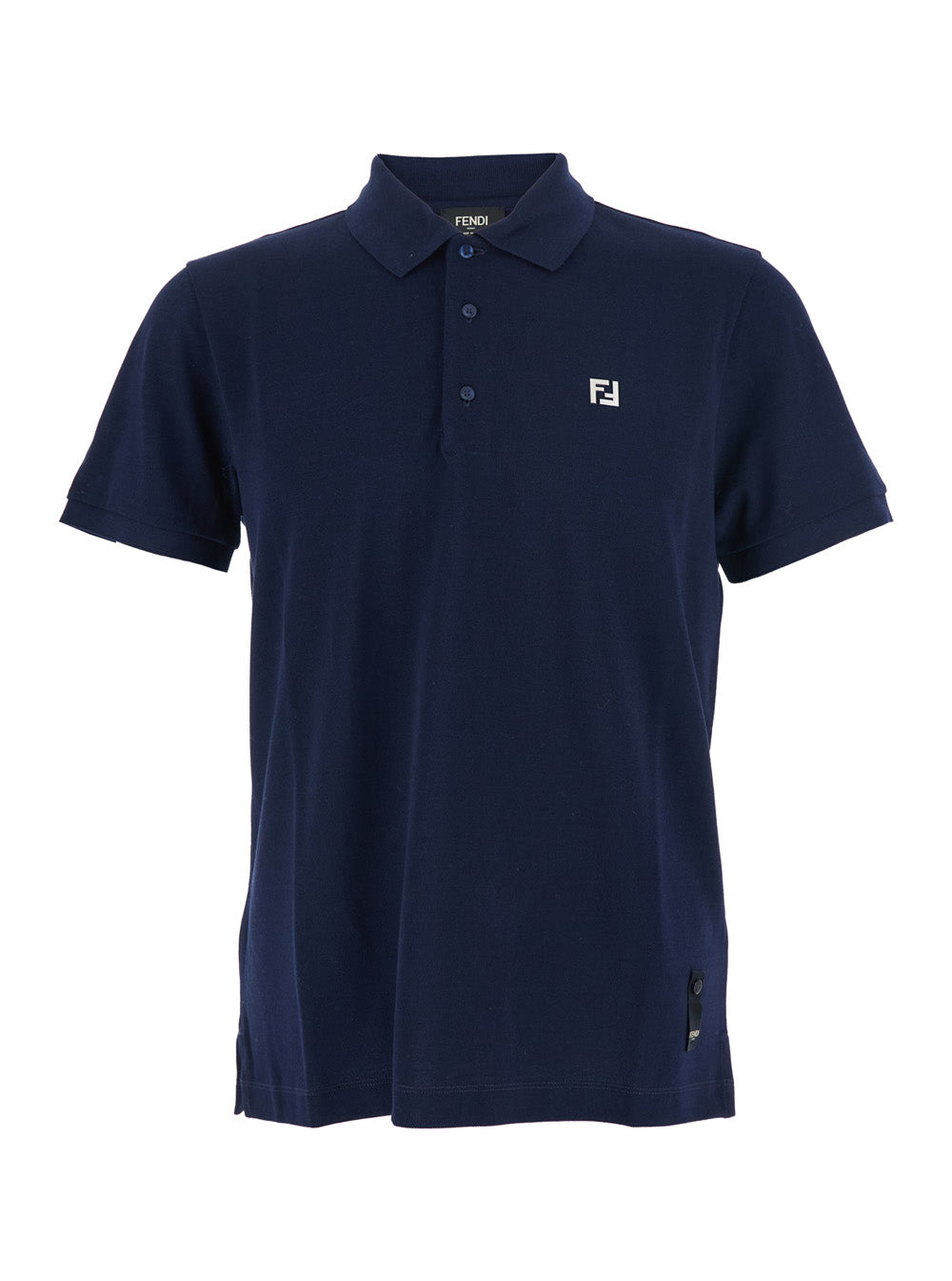 Fendi Men Blue Polo Shirt With Metallic Ff Logo On The Front In Cotton Pique Man FENDI