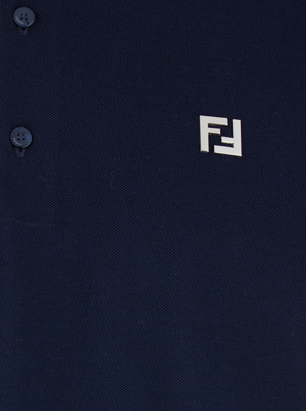 Fendi Men Blue Polo Shirt With Metallic Ff Logo On The Front In Cotton Pique Man FENDI