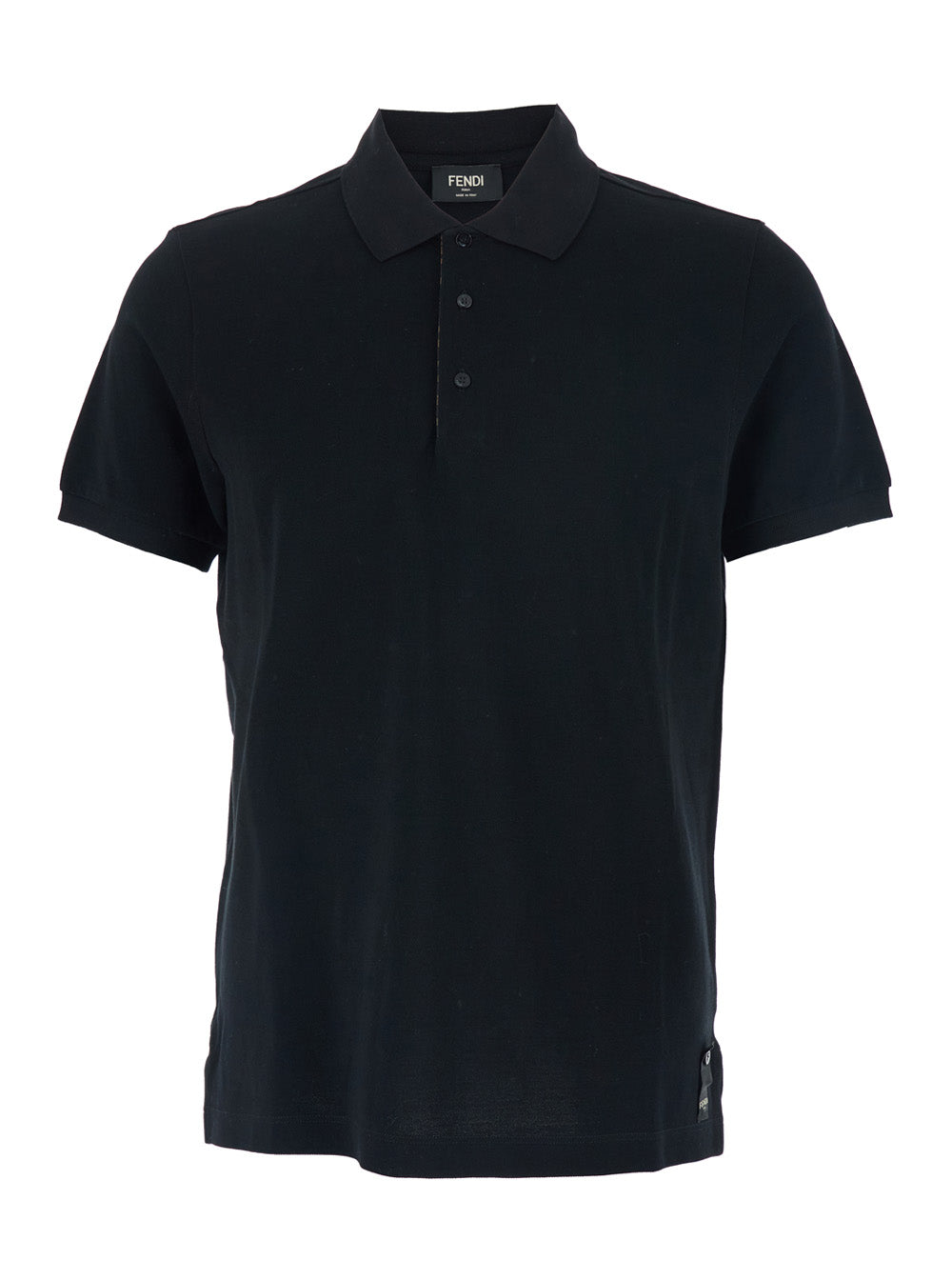 Fendi Men Black Polo Shirt With Logo Patch On The Front In Cotton Pique Man FENDI