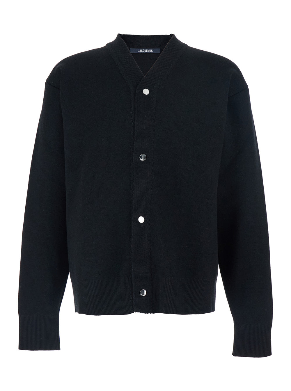 Jacquemus Men Black V-Neck Cardigan With J Logo On The Back In Wool Man JACQUEMUS