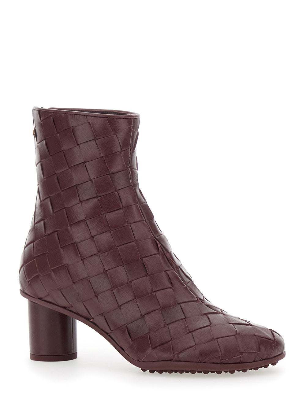 Bottega Veneta Women 'Atomic' Bordeaux Ankle Boots With Braided Design And Kitten Heel In Leather Woman BOTTEGA VENETA
