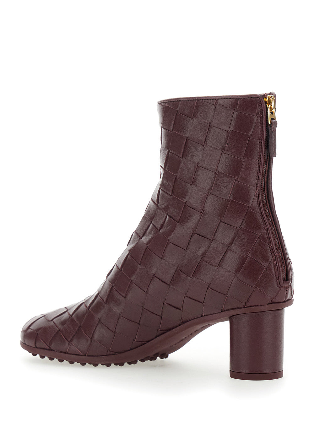Bottega Veneta Women 'Atomic' Bordeaux Ankle Boots With Braided Design And Kitten Heel In Leather Woman BOTTEGA VENETA