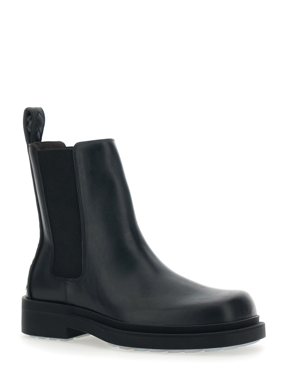 Bottega Veneta Women Black Ankle Boots With Elastic Side And Intreccio On The Back In Leather Woman BOTTEGA VENETA