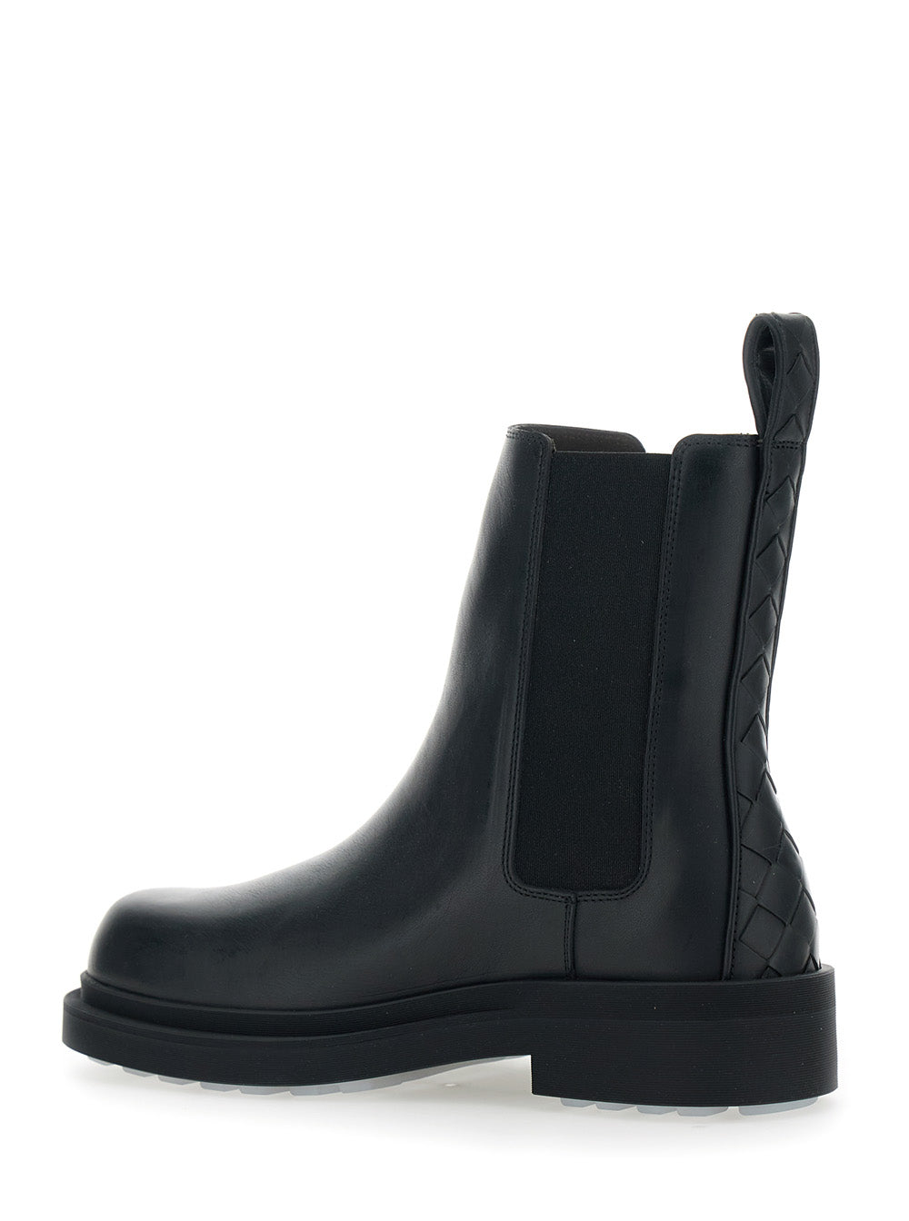 Bottega Veneta Women Black Ankle Boots With Elastic Side And Intreccio On The Back In Leather Woman BOTTEGA VENETA