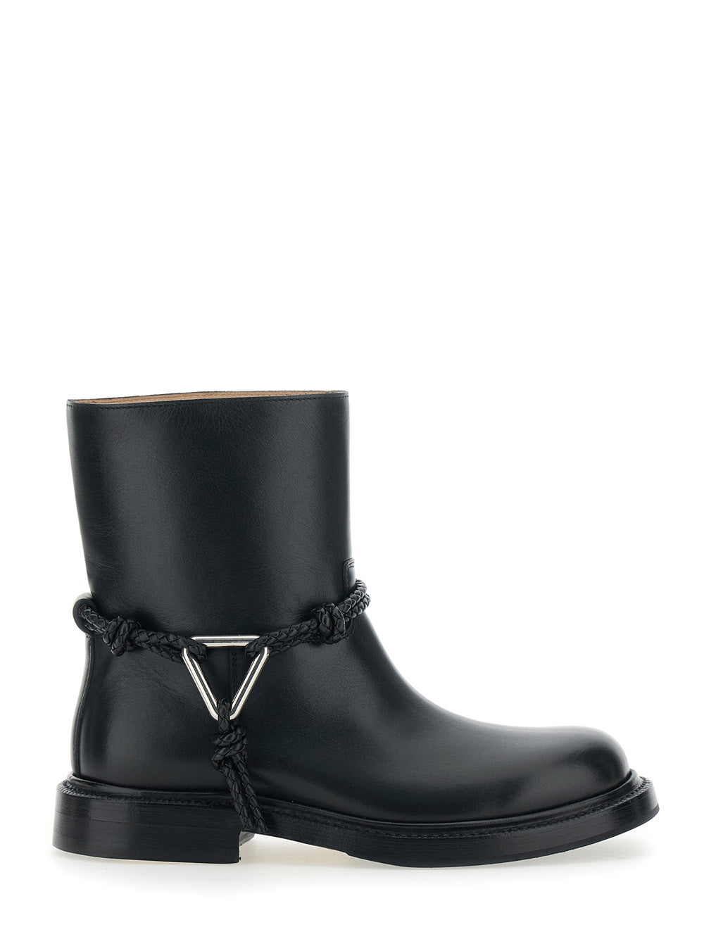 Bottega Veneta Women Black Ankle Boots With Metallic Detail On The Side And Applied Laces In Leather Woman BOTTEGA VENETA