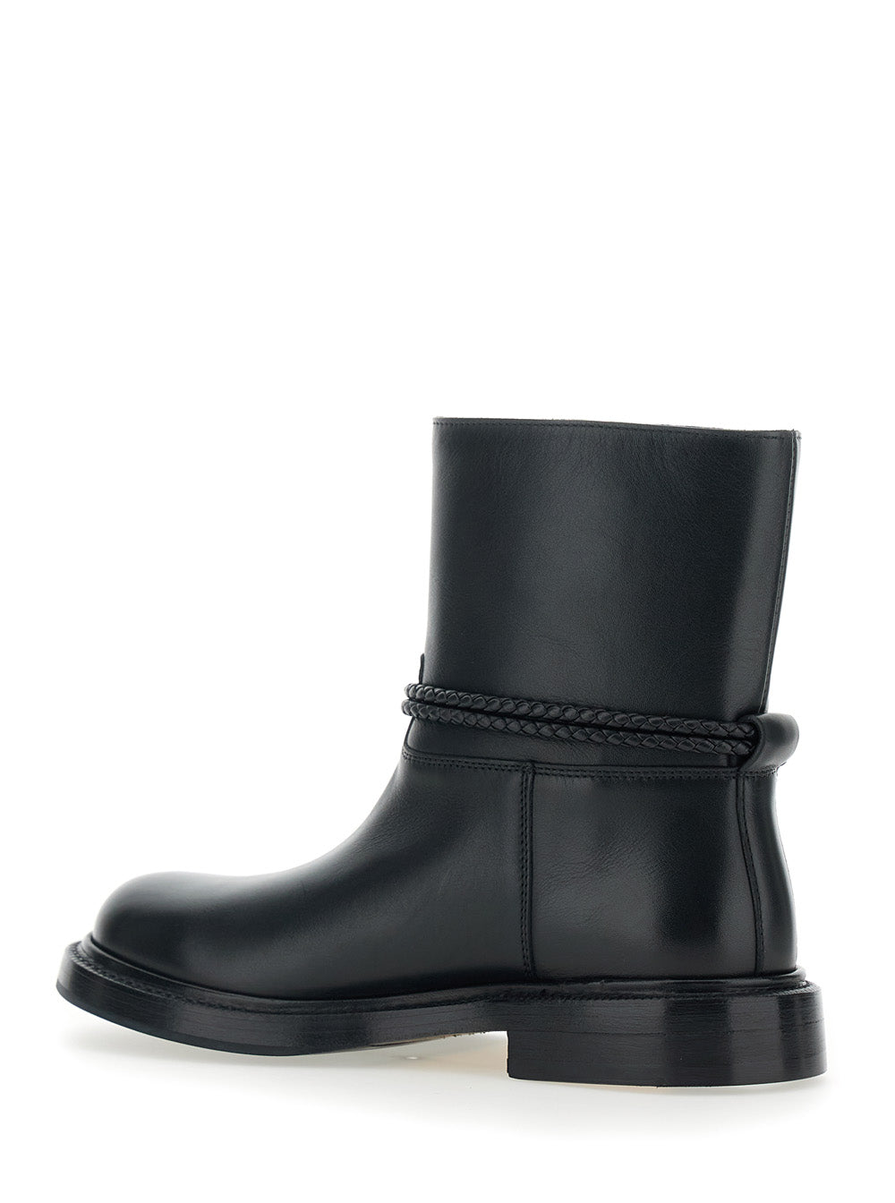 Bottega Veneta Women Black Ankle Boots With Metallic Detail On The Side And Applied Laces In Leather Woman BOTTEGA VENETA