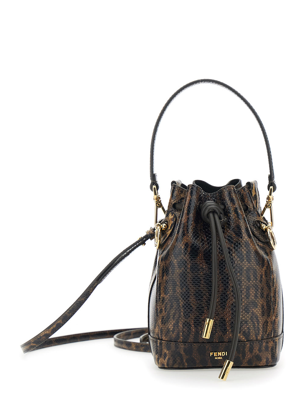 Fendi Women 'Mon Tresor Mini' Brown Handbag With Removable Shoulder Strap And Jaguar Print In Leather Woman FENDI