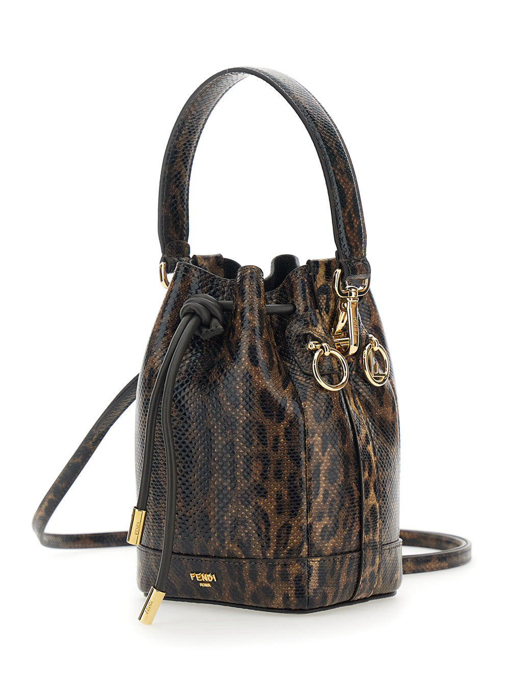 Fendi Women 'Mon Tresor Mini' Brown Handbag With Removable Shoulder Strap And Jaguar Print In Leather Woman FENDI