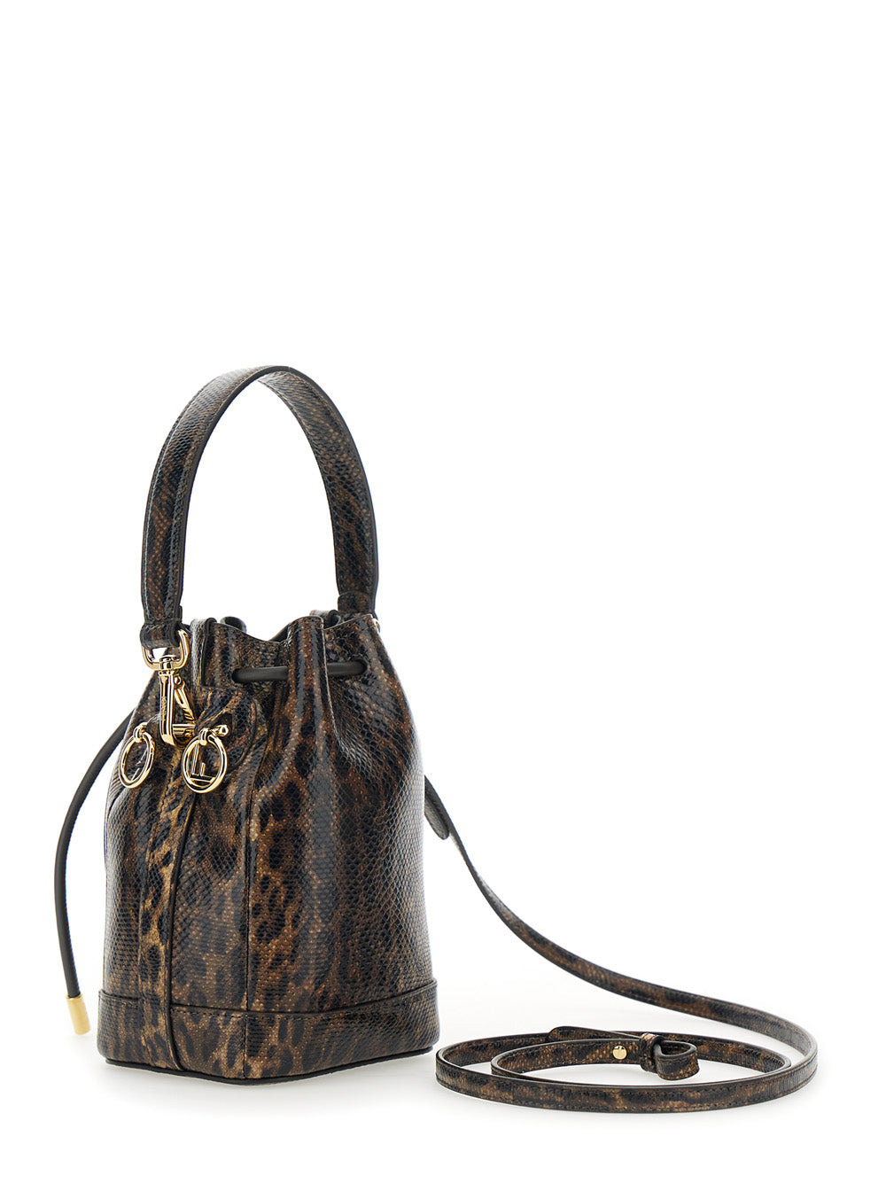 Fendi Women 'Mon Tresor Mini' Brown Handbag With Removable Shoulder Strap And Jaguar Print In Leather Woman FENDI