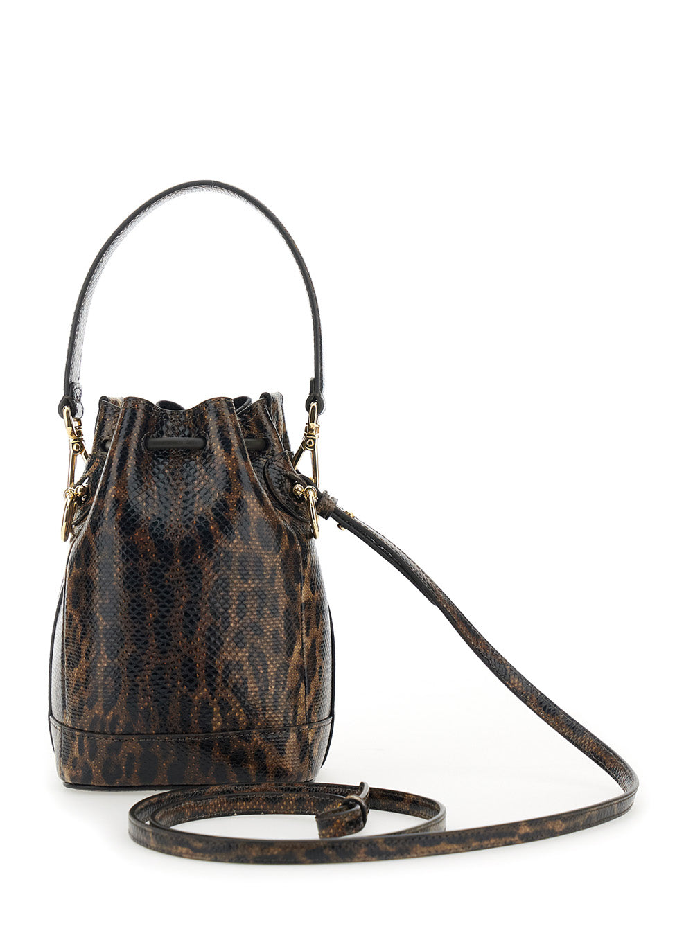 Fendi Women 'Mon Tresor Mini' Brown Handbag With Removable Shoulder Strap And Jaguar Print In Leather Woman FENDI