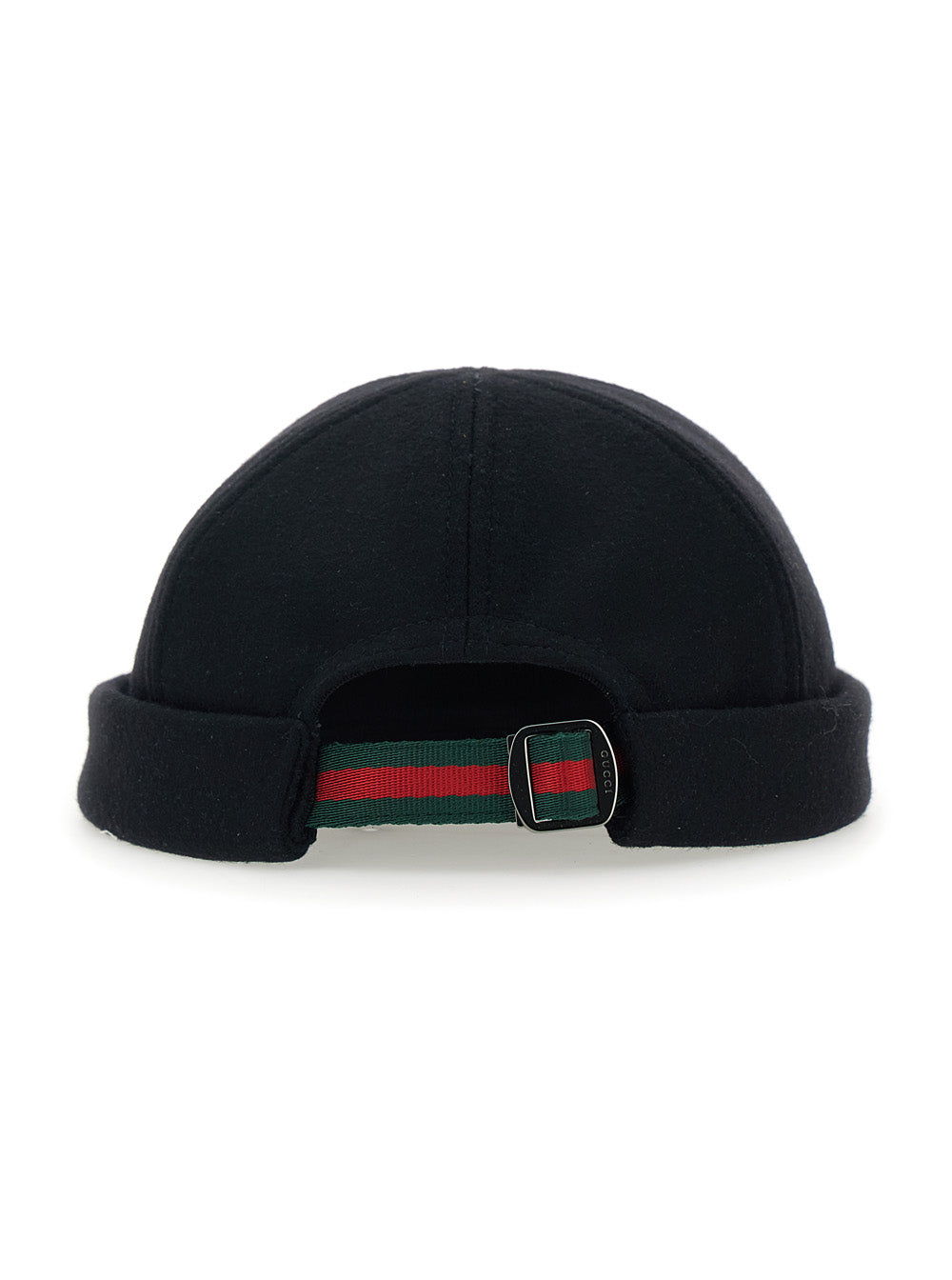 Gucci Men Black Beanie With Logo Lettering And Rear Closure With Web Detail In Wool Man GUCCI
