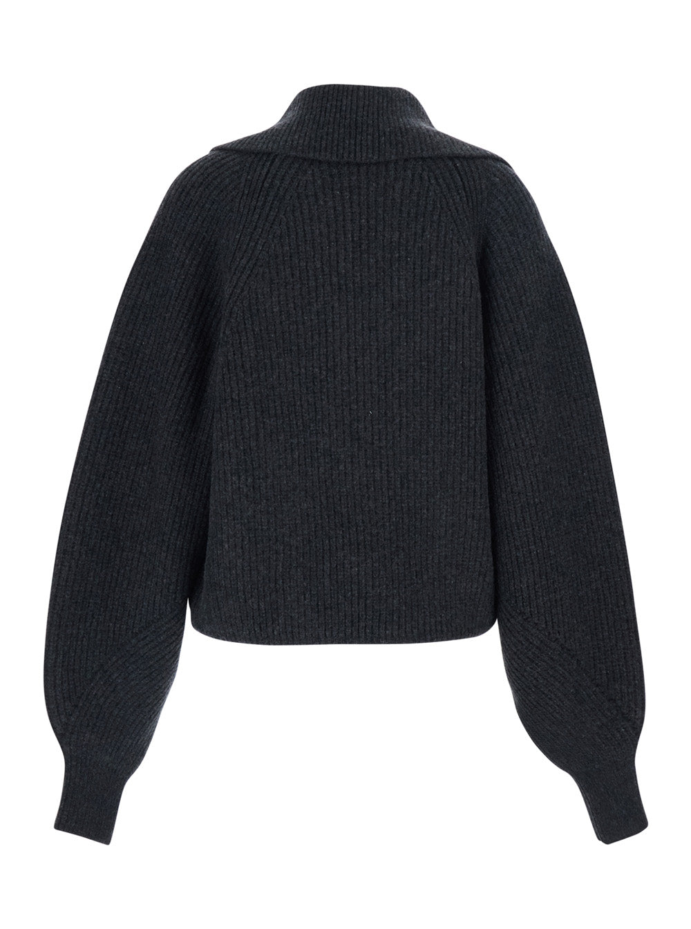 Balmain Women Grey Sweater With Weap Effect And Wide Revers In Wool Woman BALMAIN