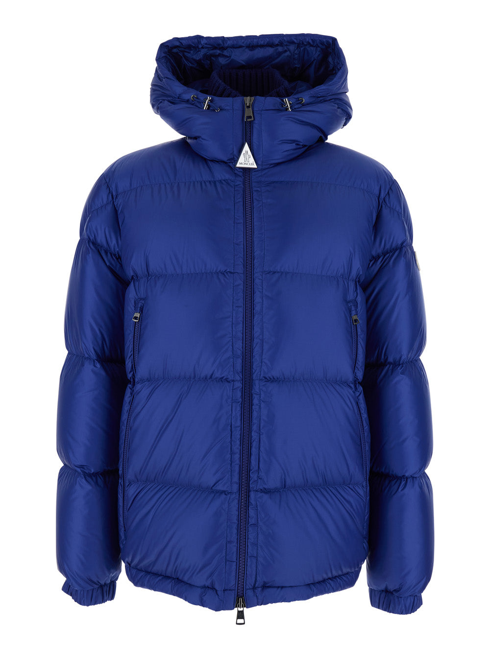 Moncler Men 'Rivau' Blue Down Jacket With Fixed Hood And Logo Patch On The Sleeve In Tech Fabric Man MONCLER