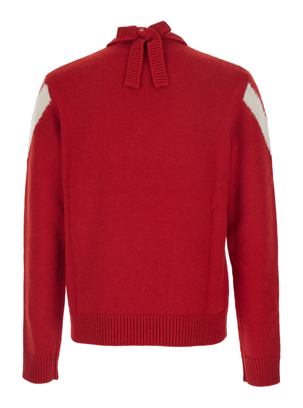 Valentino Men Red Sweater With V Neck And Rear Bow With Vlogo Plaque In Wool Man VALENTINO