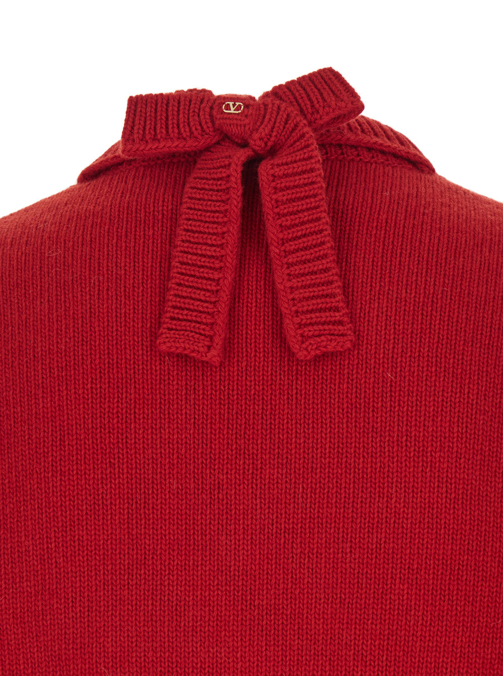 Valentino Men Red Sweater With V Neck And Rear Bow With Vlogo Plaque In Wool Man VALENTINO