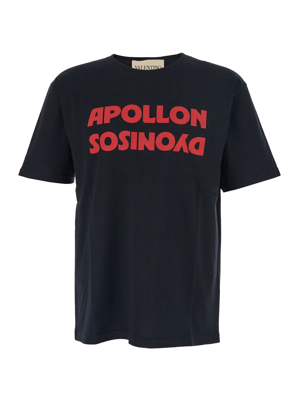 Valentino Men Black Crewneck T-Shirt With Print On The Front In Cotton Man VALENTINO