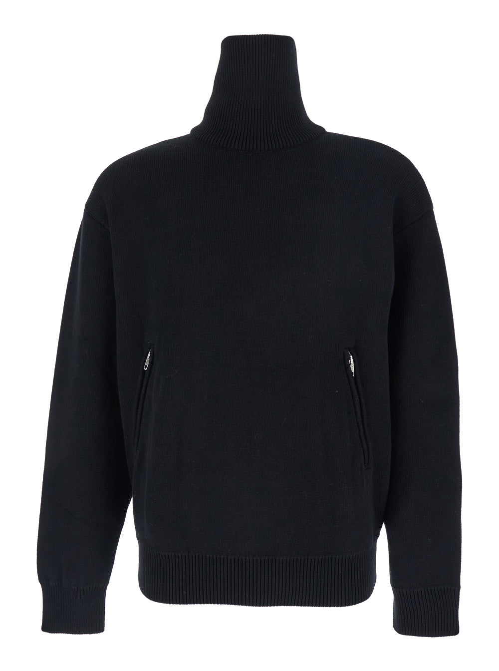 Balenciaga Women Black Turtleneck Sweater With Rear Half Zip Closure In Cotton Blend Stretch Woman BALENCIAGA