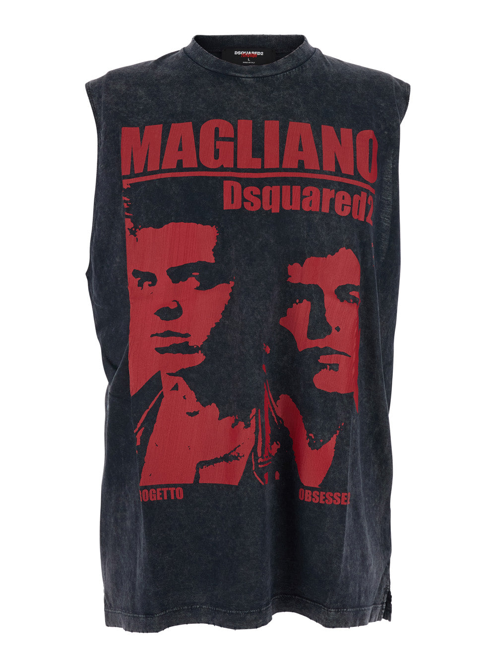 Dsquared2 Men 'D2 X Magliano' Black Crew Neck Top With Logo Lettering And Front Print In Cotton Man DSQUARED2