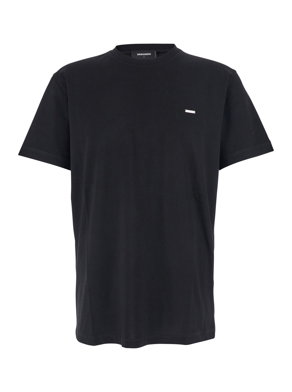Dsquared2 Men Black Crewneck T-Shirt With Patch Logo On The Front In Cotton Man DSQUARED2