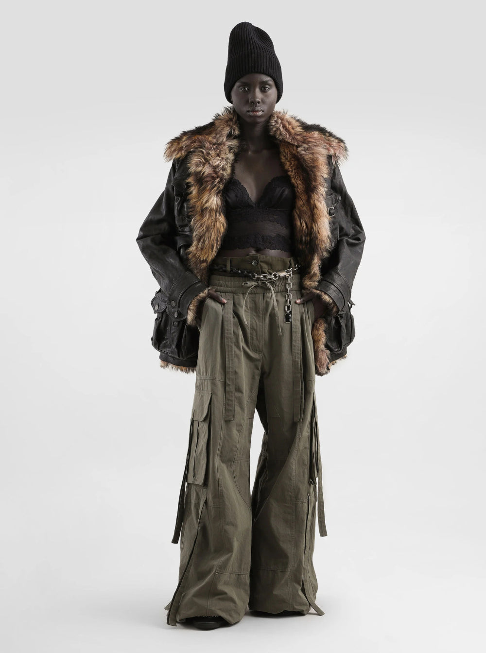 Dolce & Gabbana Women Green Cargo Pants With Elasticated Double Waist In Cotton Blend Woman DOLCE & GABBANA