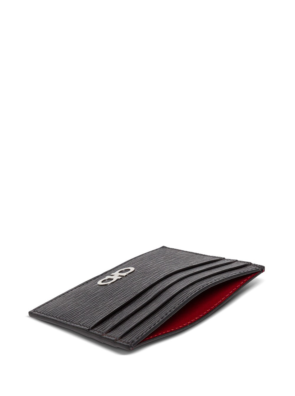 Ferragamo Men Salvatore Ferragamo Man's Revival Black  Leather Card Holder With Gancini Buckle FERRAGAMO