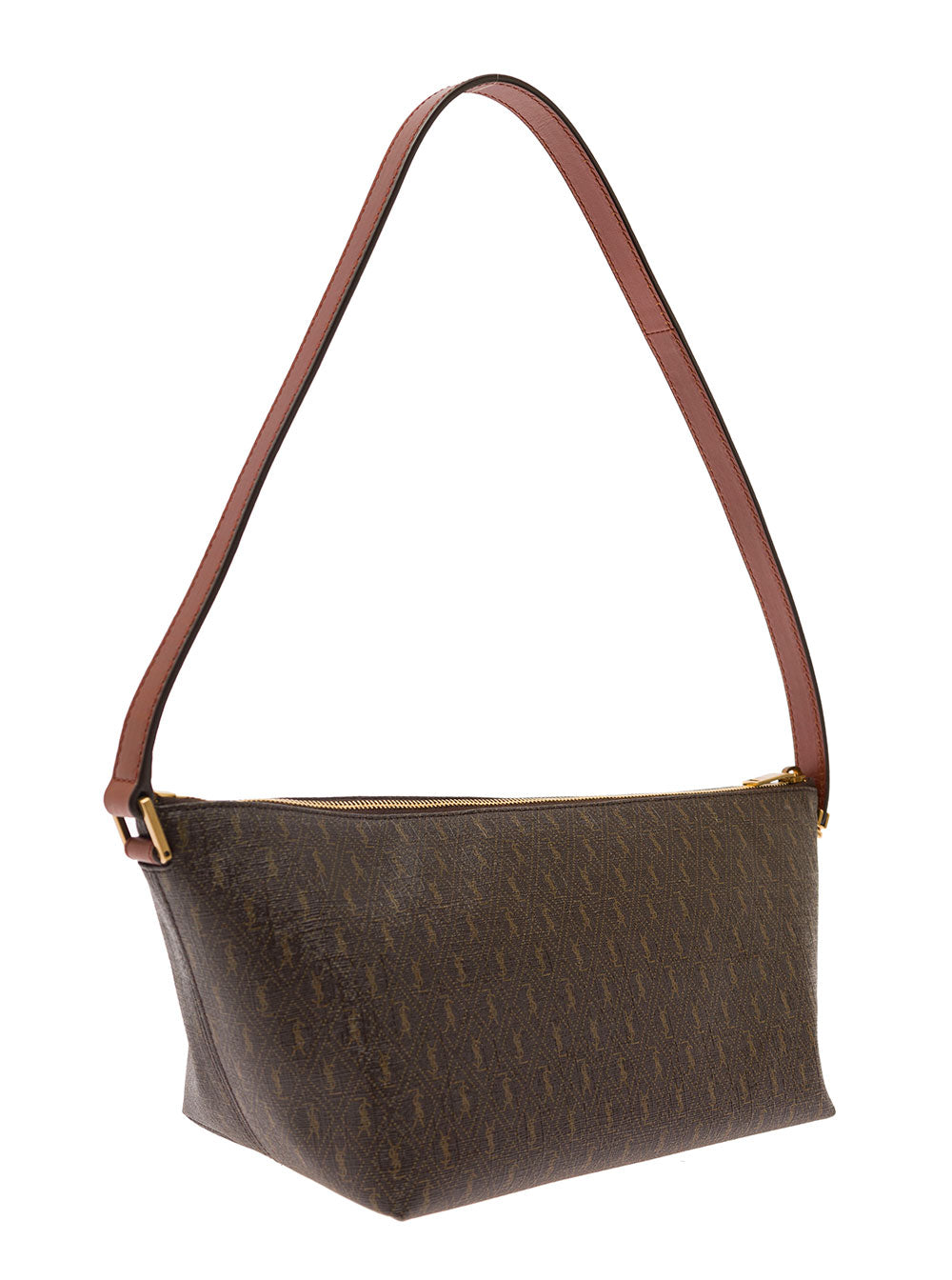 Saint Laurent Men Brown Shoulder Bag With Buckle With Embossed Logo And All-Over Cassandre Embroidery In Canvas And Leather Man SAINT LAURENT
