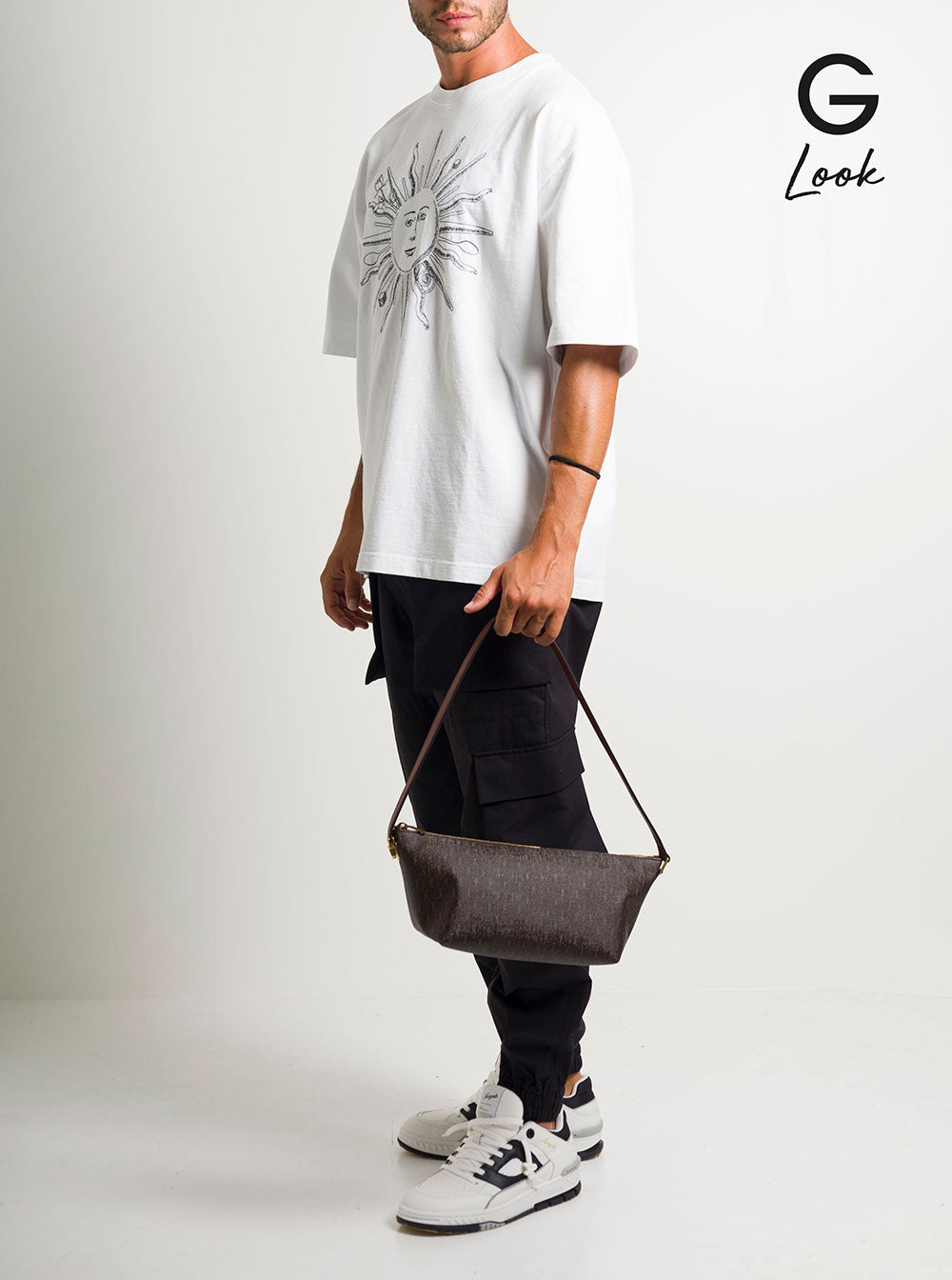 Saint Laurent Men Brown Shoulder Bag With Buckle With Embossed Logo And All-Over Cassandre Embroidery In Canvas And Leather Man SAINT LAURENT