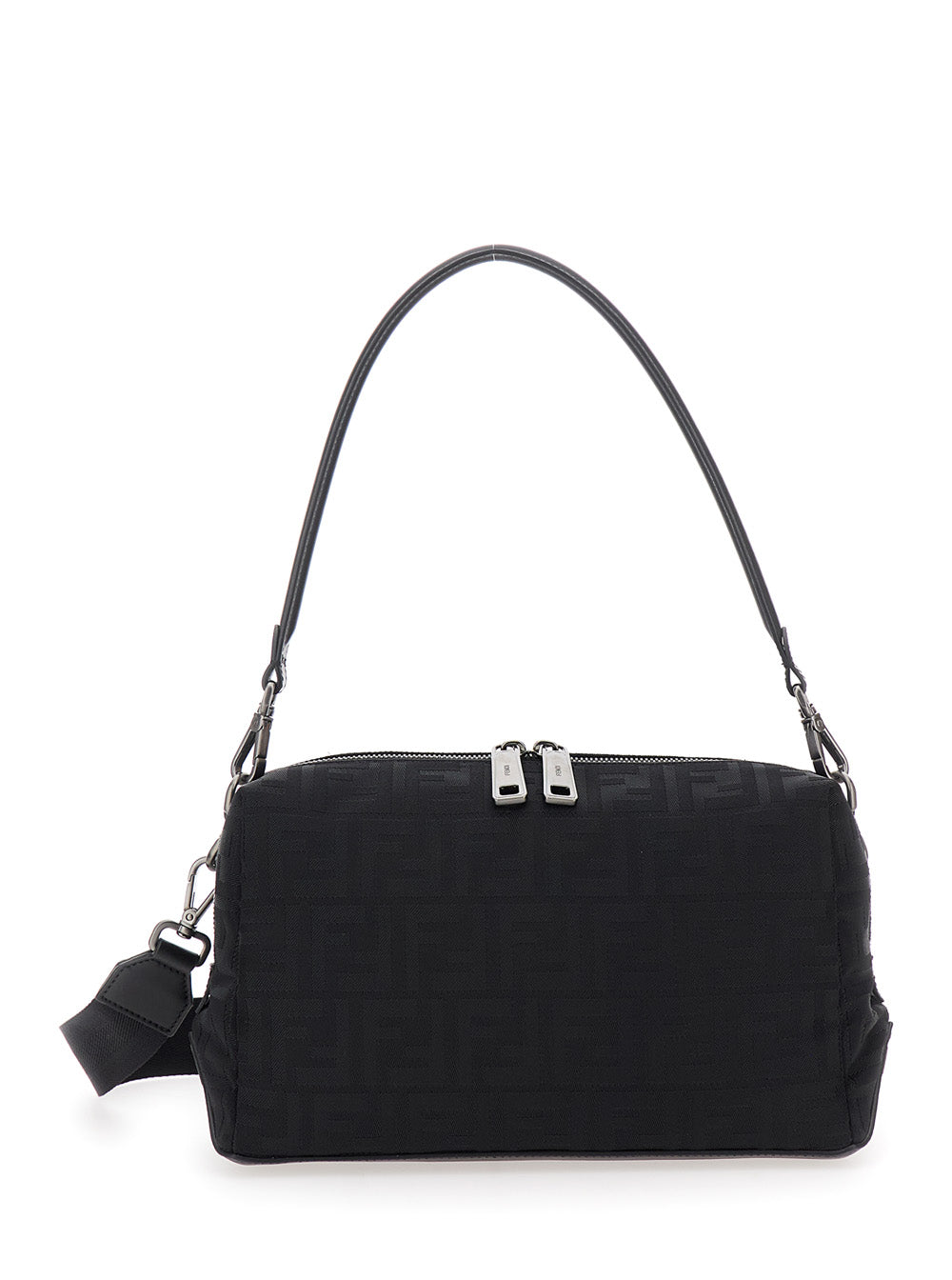 Fendi Men 'Lui Medium' Black Shoulder Bag With All-Over Ff Motif In Tech Fabric Woman FENDI