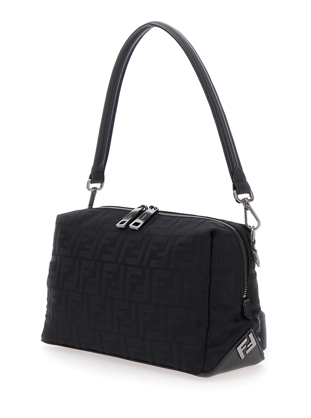 Fendi Men 'Lui Medium' Black Shoulder Bag With All-Over Ff Motif In Tech Fabric Woman FENDI