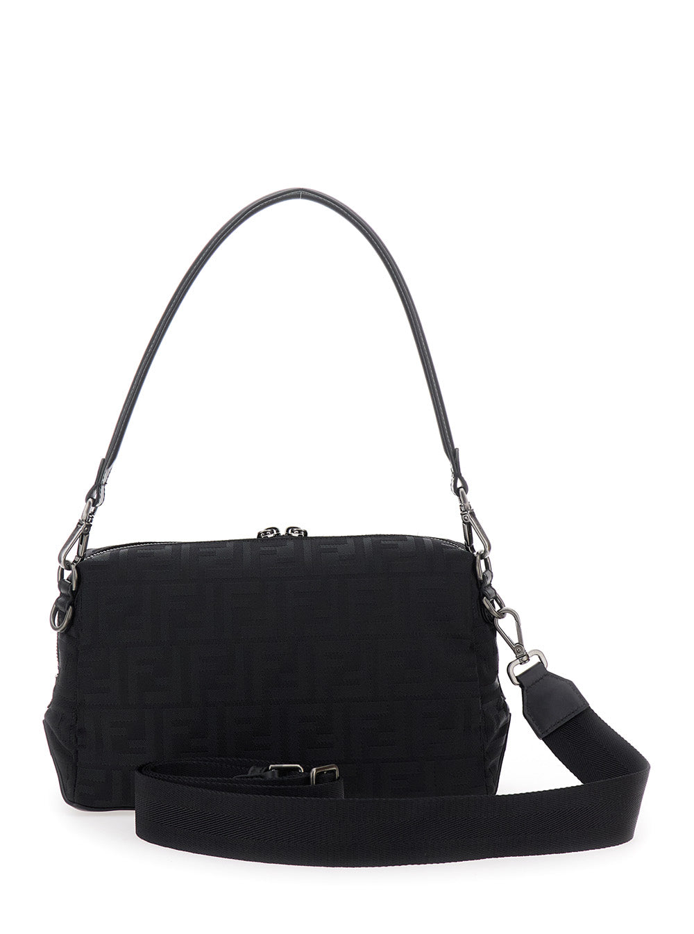 Fendi Men 'Lui Medium' Black Shoulder Bag With All-Over Ff Motif In Tech Fabric Woman FENDI