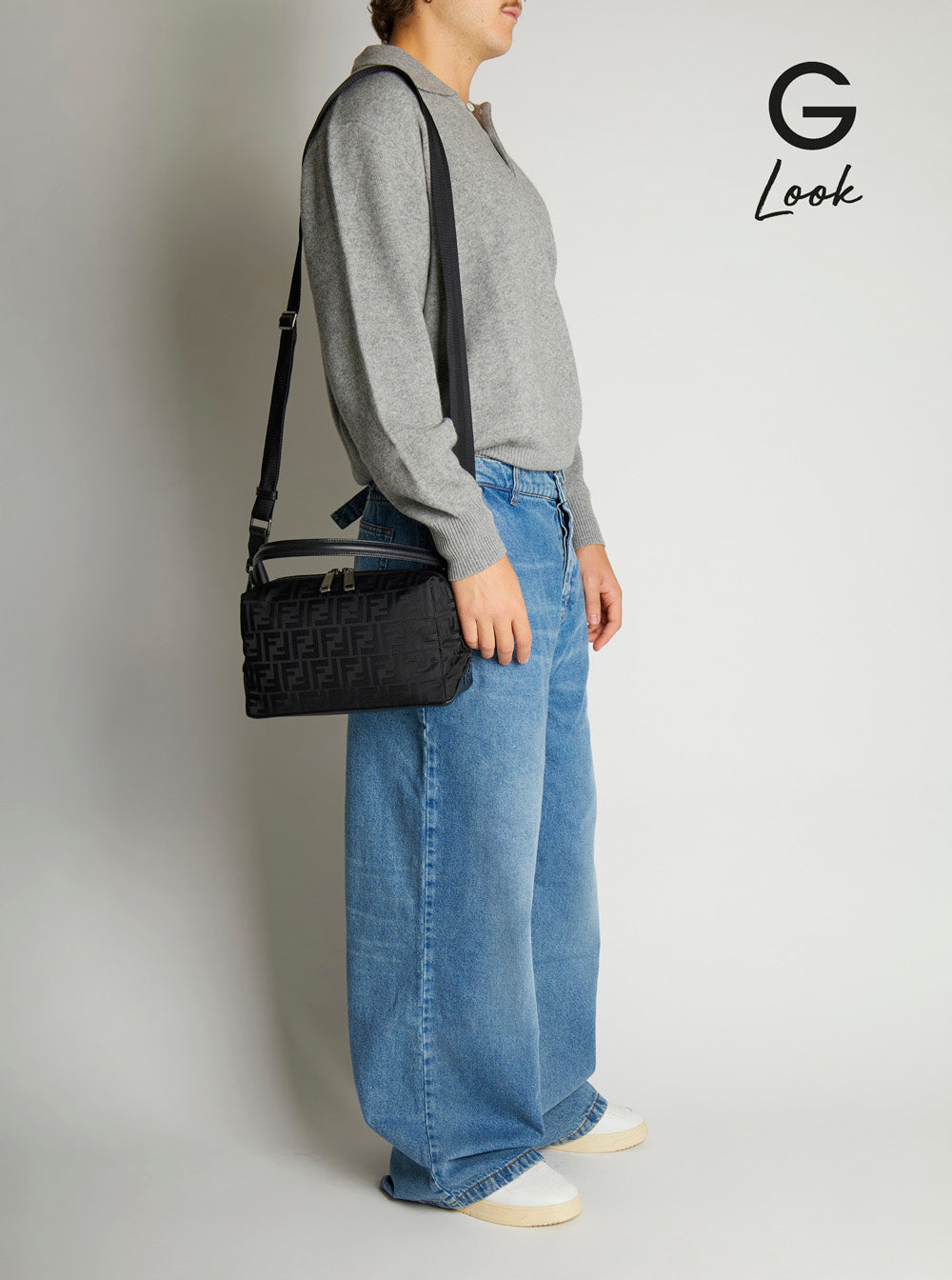 Fendi Men 'Lui Medium' Black Shoulder Bag With All-Over Ff Motif In Tech Fabric Woman FENDI