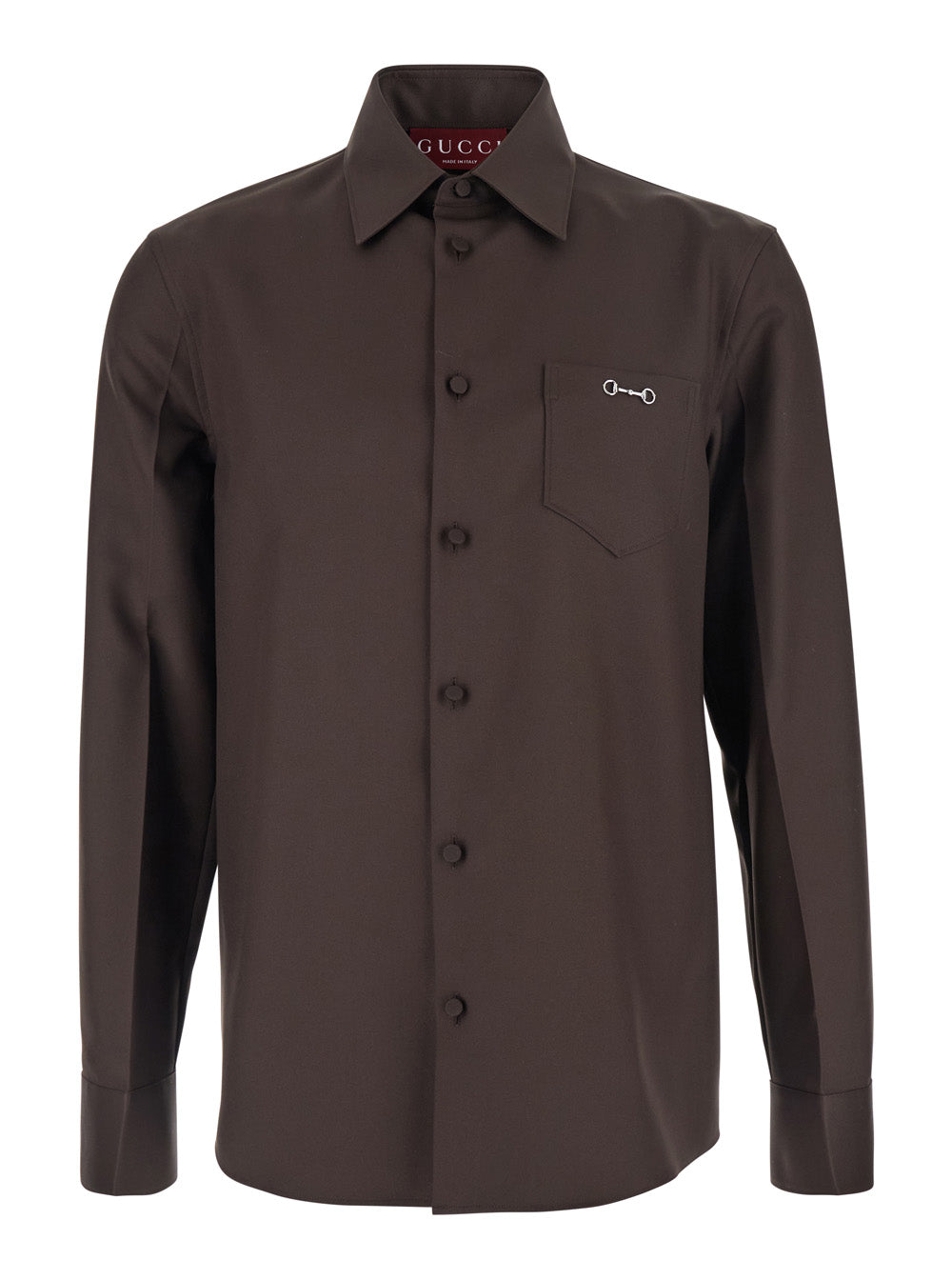 Gucci Men Brown Shirt With Classic Collar And Horsebit On The Front In Cotton Blend And Fabric Man GUCCI
