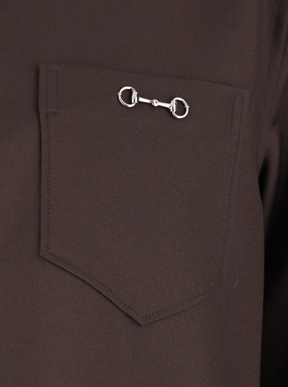 Gucci Men Brown Shirt With Classic Collar And Horsebit On The Front In Cotton Blend And Fabric Man GUCCI