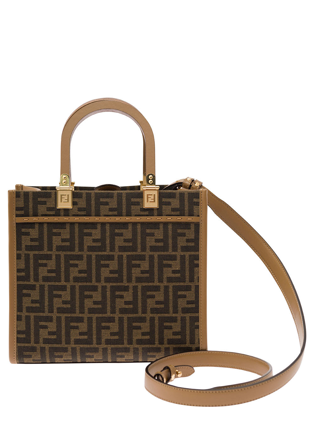 Fendi Women Tote Bag 'Piccola Sunshine' With Ff Jacquard Fabric And Brown Leather For Women FENDI
