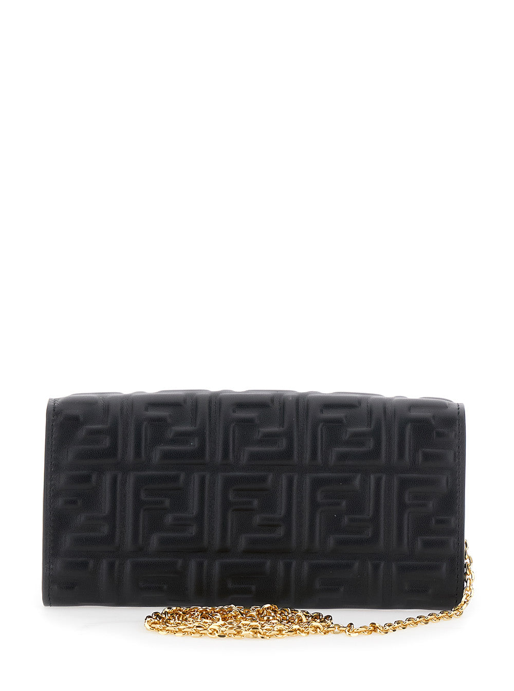 Fendi Women Mini 'Continental' Bag With Ff Motif All-Over In Embossed Black Leather For Women FENDI
