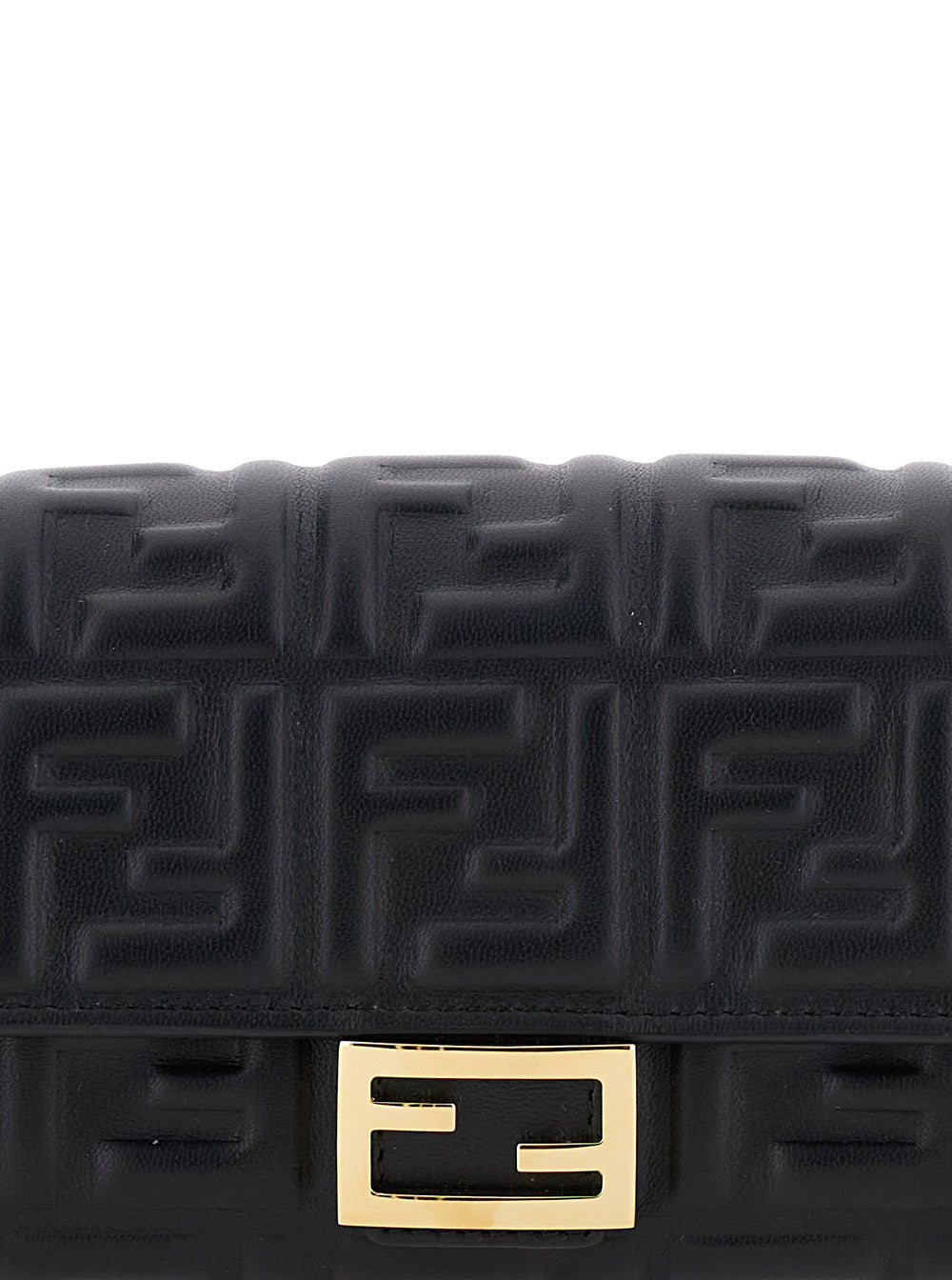 Fendi Women Mini 'Continental' Bag With Ff Motif All-Over In Embossed Black Leather For Women FENDI
