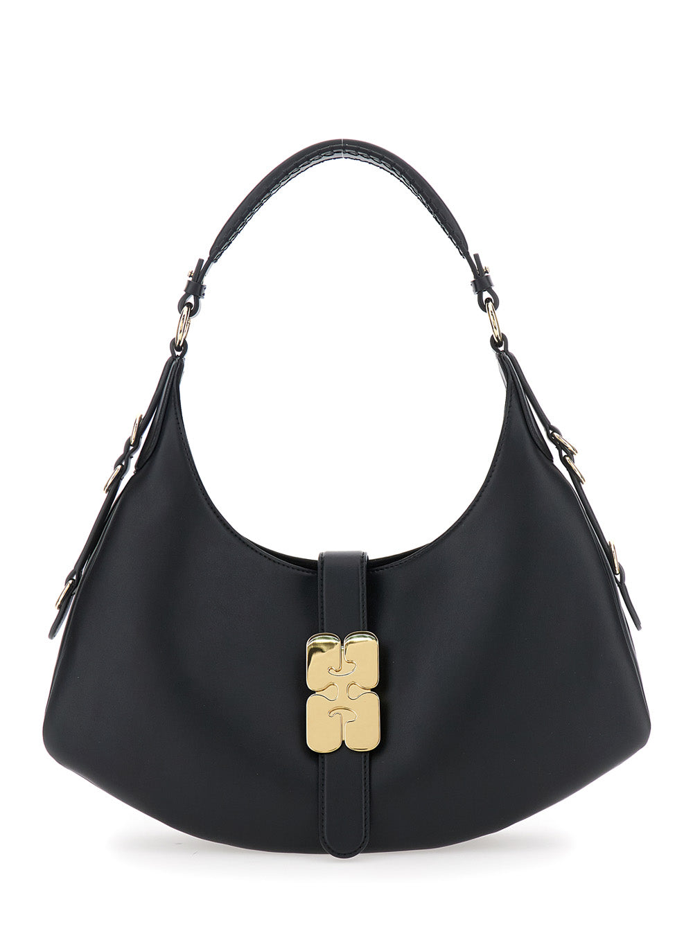 Ganni Women 'Kat Small' Black Shoulder Bag With Adjustable Handle And Logo Plaque On The Front In Leather Woman GANNI