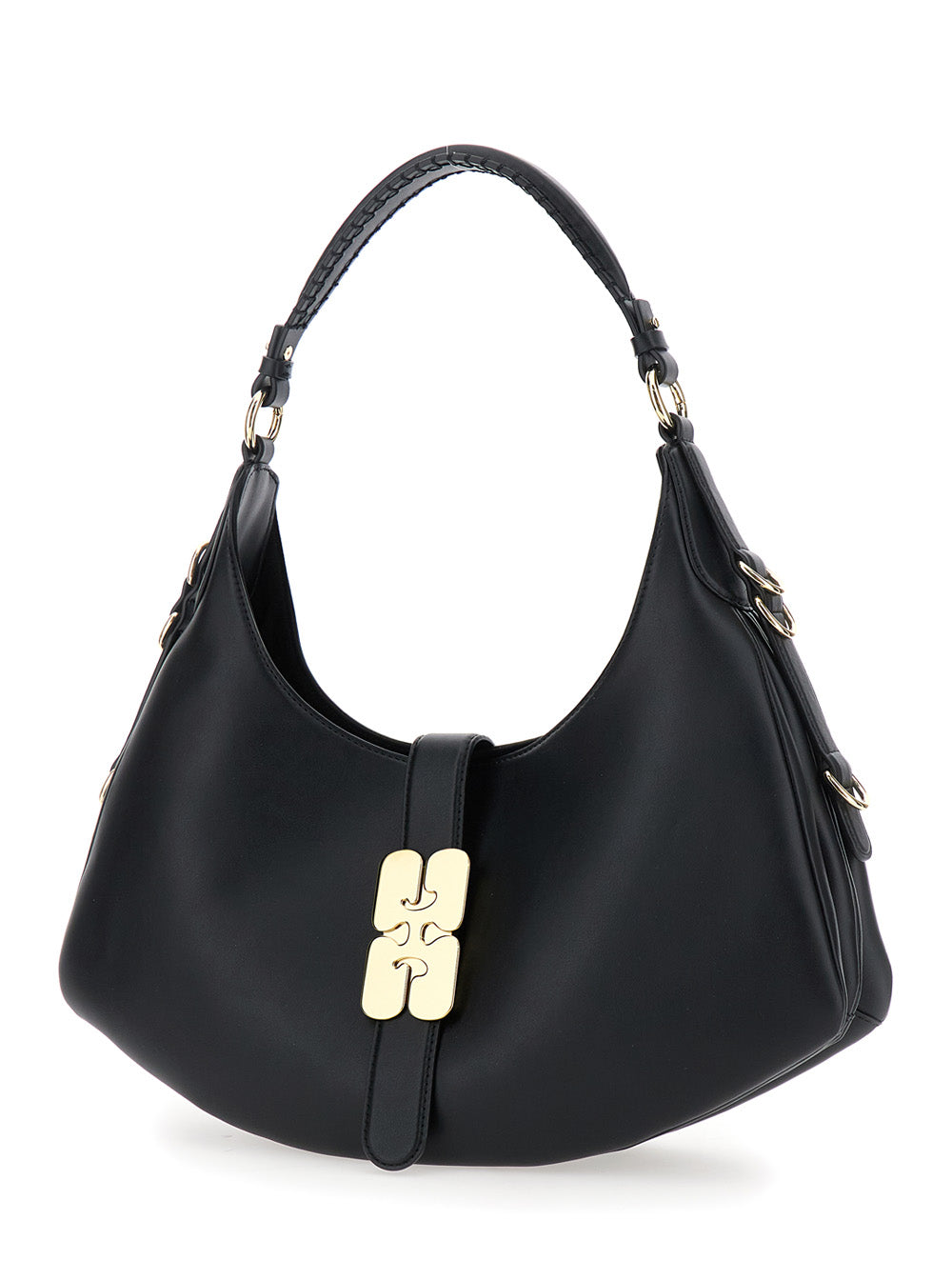 Ganni Women 'Kat Small' Black Shoulder Bag With Adjustable Handle And Logo Plaque On The Front In Leather Woman GANNI