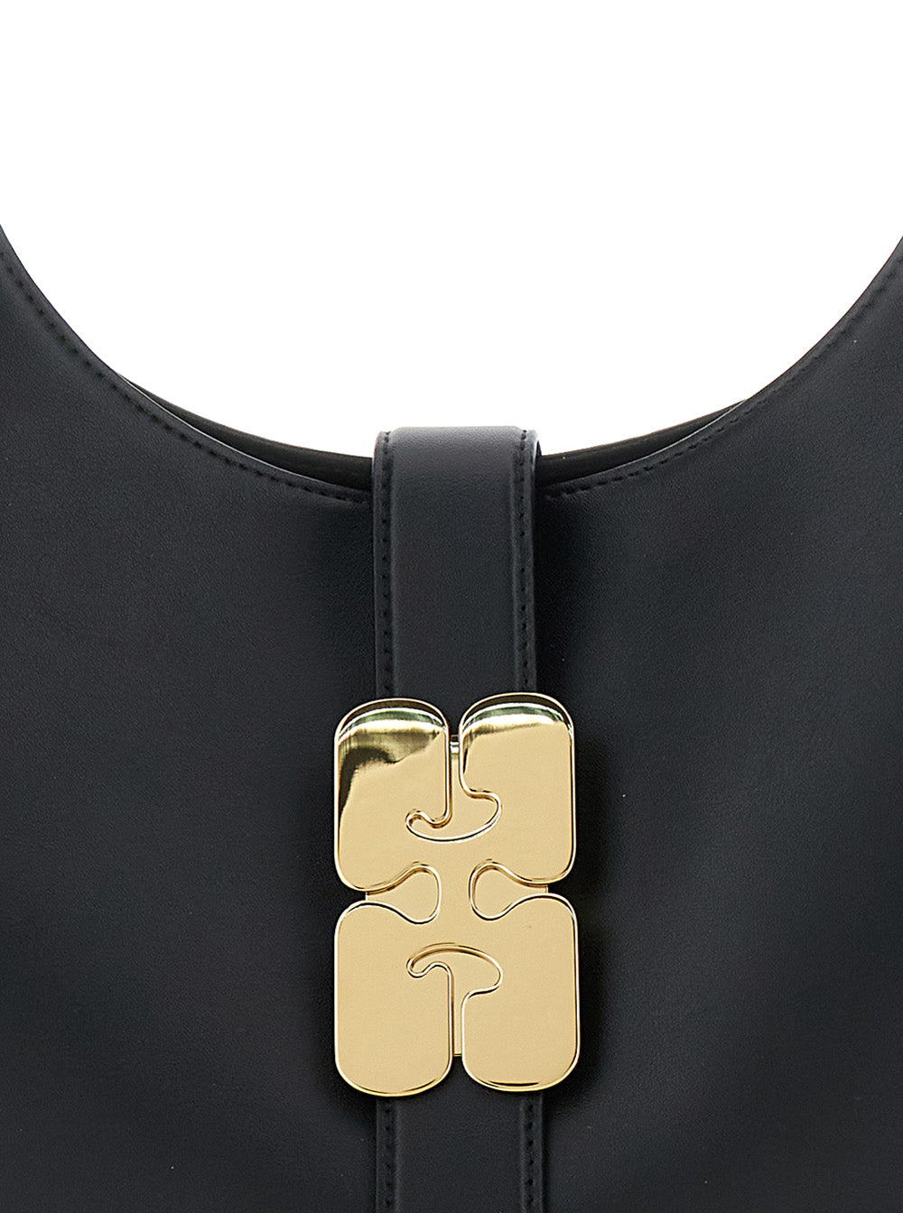 Ganni Women 'Kat Small' Black Shoulder Bag With Adjustable Handle And Logo Plaque On The Front In Leather Woman GANNI