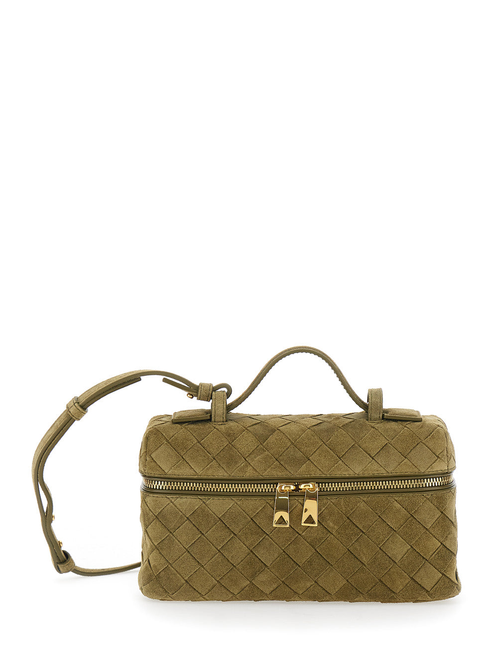 Bottega Veneta Women Green Vanity Case With Intreccio Motif In Suede Woman BOTTEGA VENETA