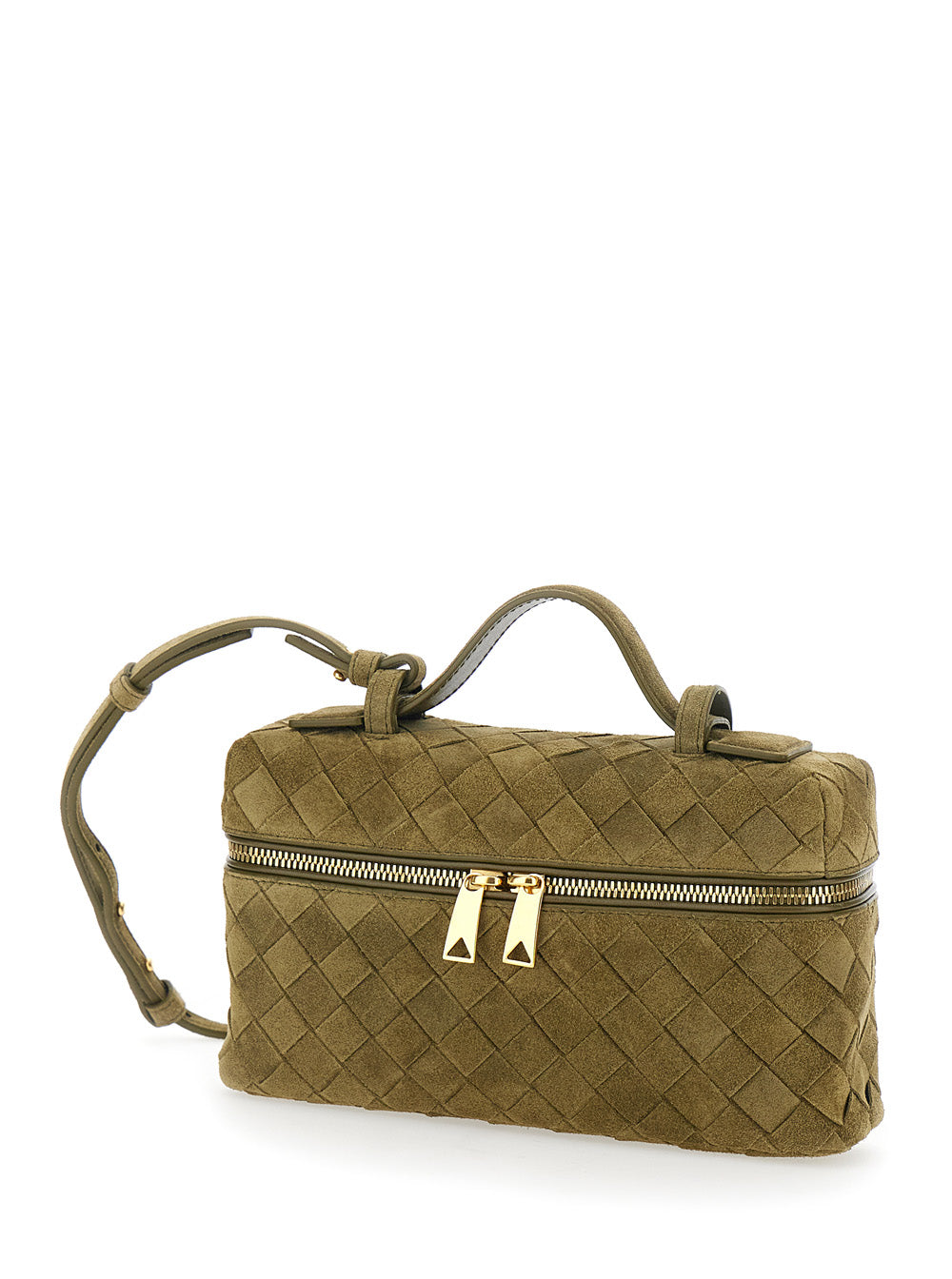 Bottega Veneta Women Green Vanity Case With Intreccio Motif In Suede Woman BOTTEGA VENETA